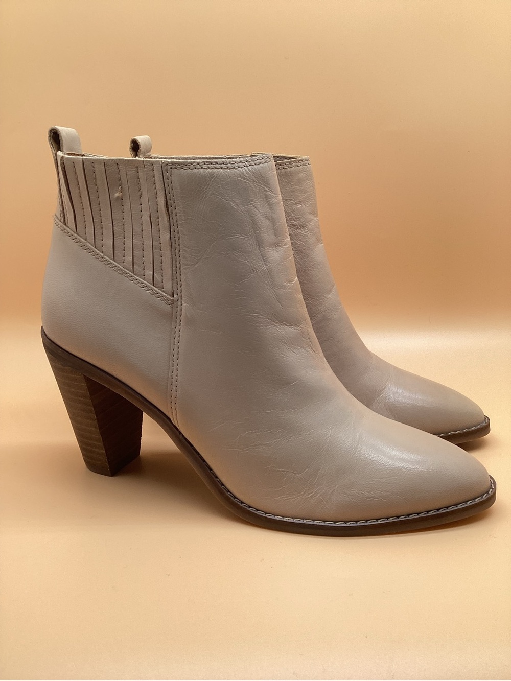 Lucky Brand Cream Ankle Booties with Stacked Heel